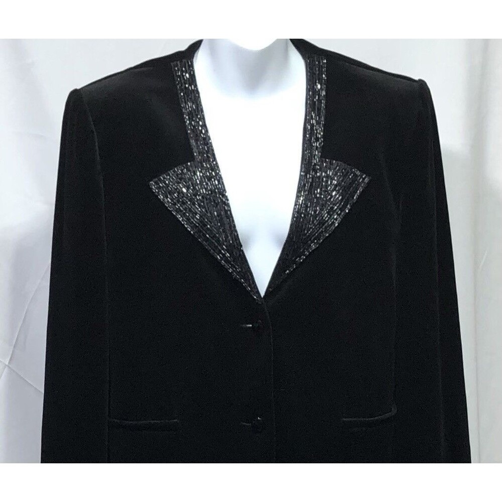 Vintage 90s Act lll Velvet Jacket Blazer 18 Beaded Lapel ILGWN Glam Formal - Picture 4 of 8